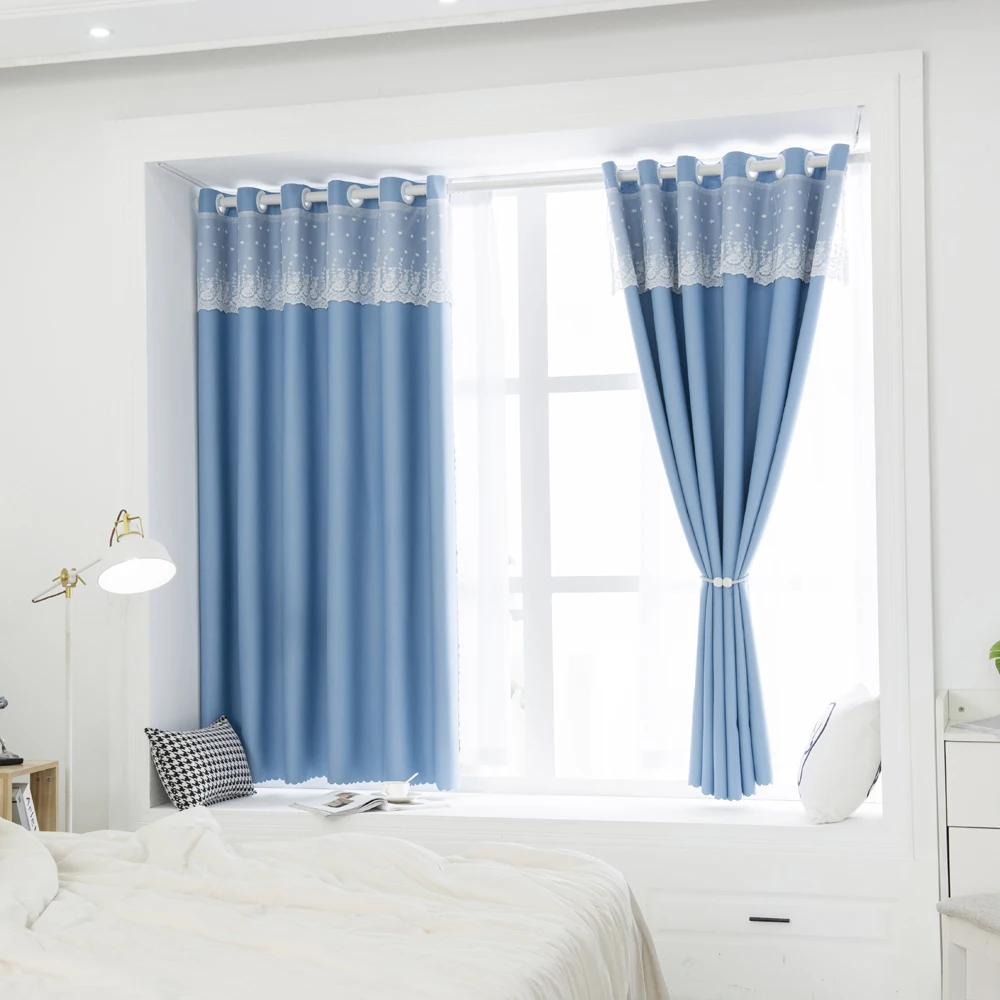 Blue Blackout Short Curtains For Living Room Bedroom Curtains For Kitchen Solid Curtains For The Room Window Treatments Drapes 5