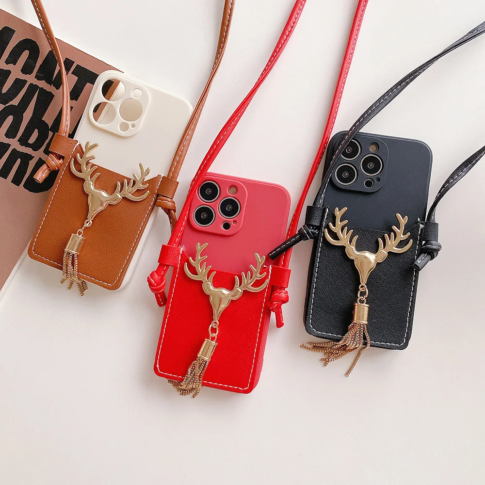 Christmas Gift 3D Cute Deer Card Pocket Case For Samsung S10 S20 S21 Plus Ultra A12 A22 A32 A52 A72 A21S A51 A71 A20 A30 A50 A70 | Мобильные