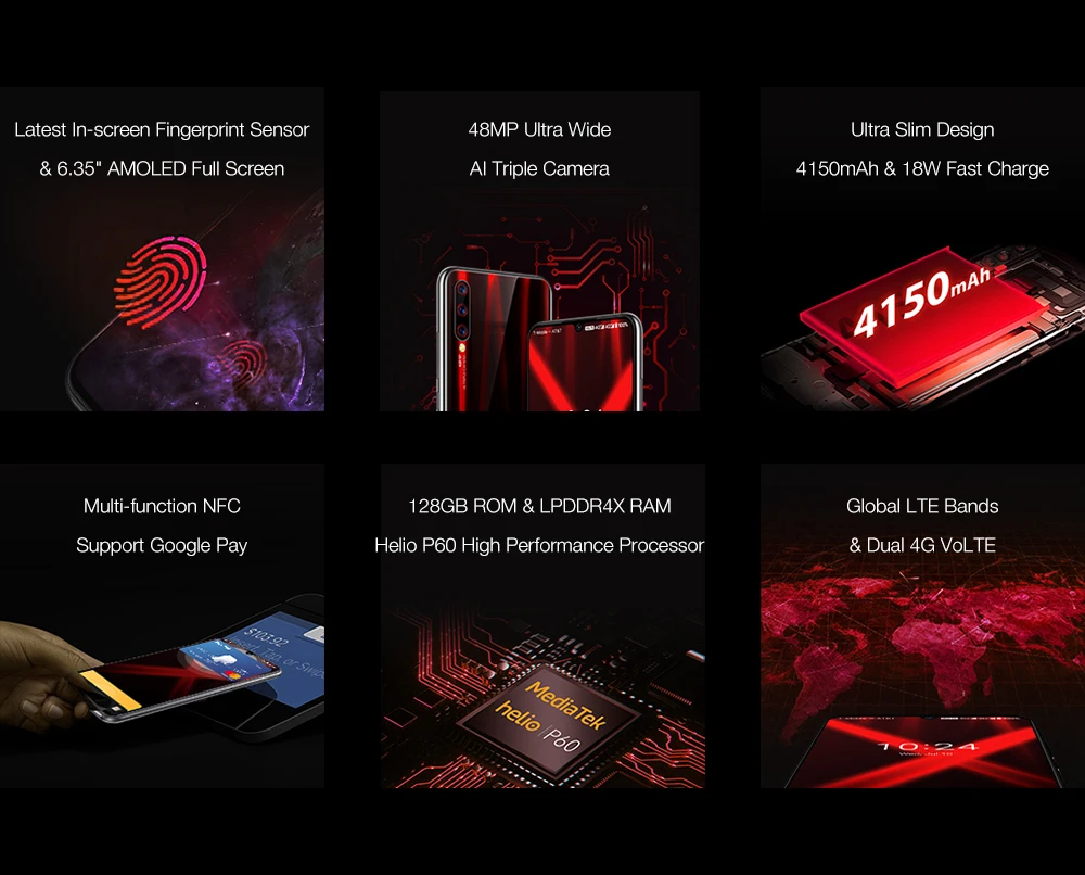 Новая глобальная версия UMIDIGI X In-screen Fingerprint 6,3" AMOLED 48MP 6GB+ 128GB NFC Helio P60 Octa Core 4150mAh мобильный телефон