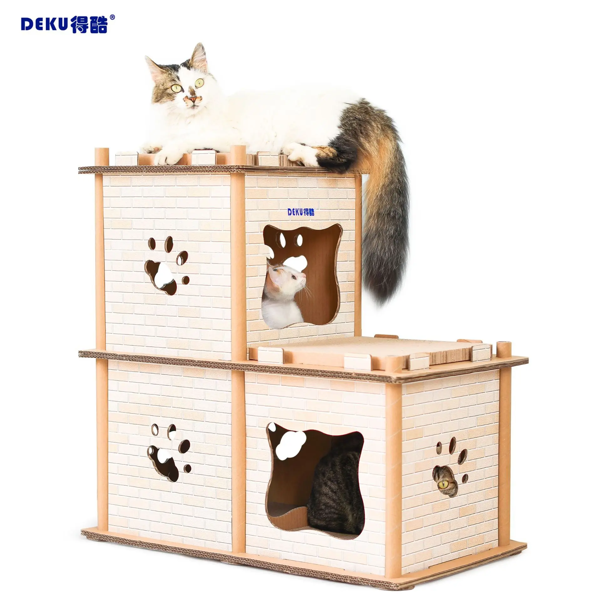 

Cool Corrugated Paper Cat House DIY Creative Large Size Second Layer Cat Climbing Frame Cat Teaser Toy Cat Claws Grinding Toy Se