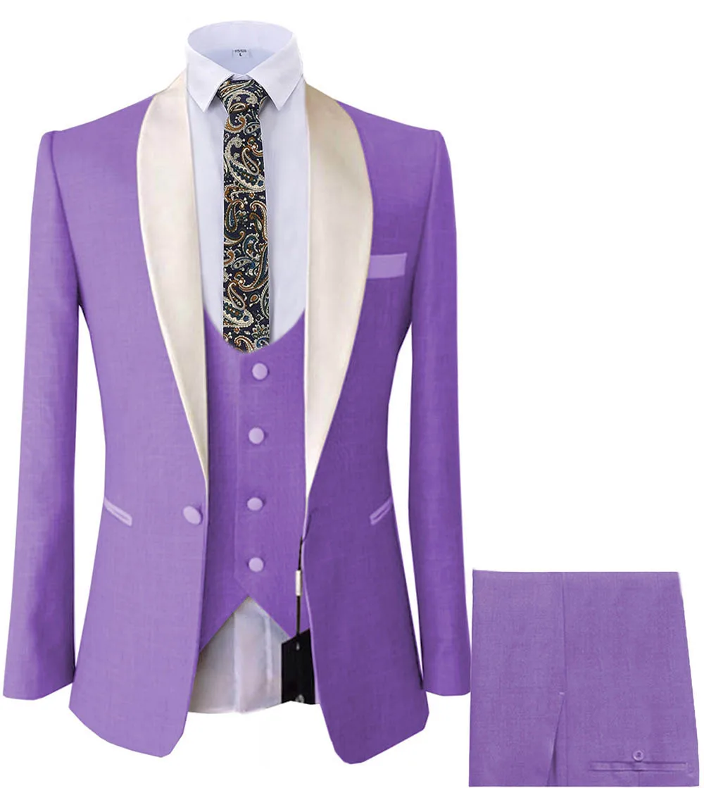 purple Новинка, приталенный мужской костюм, набор, королевский синий деловой смокинг, 3 предмета, Блейзер, набор для свадьбы, Groomman(пиджак+ жилет+ брюки - Цвет: purple
