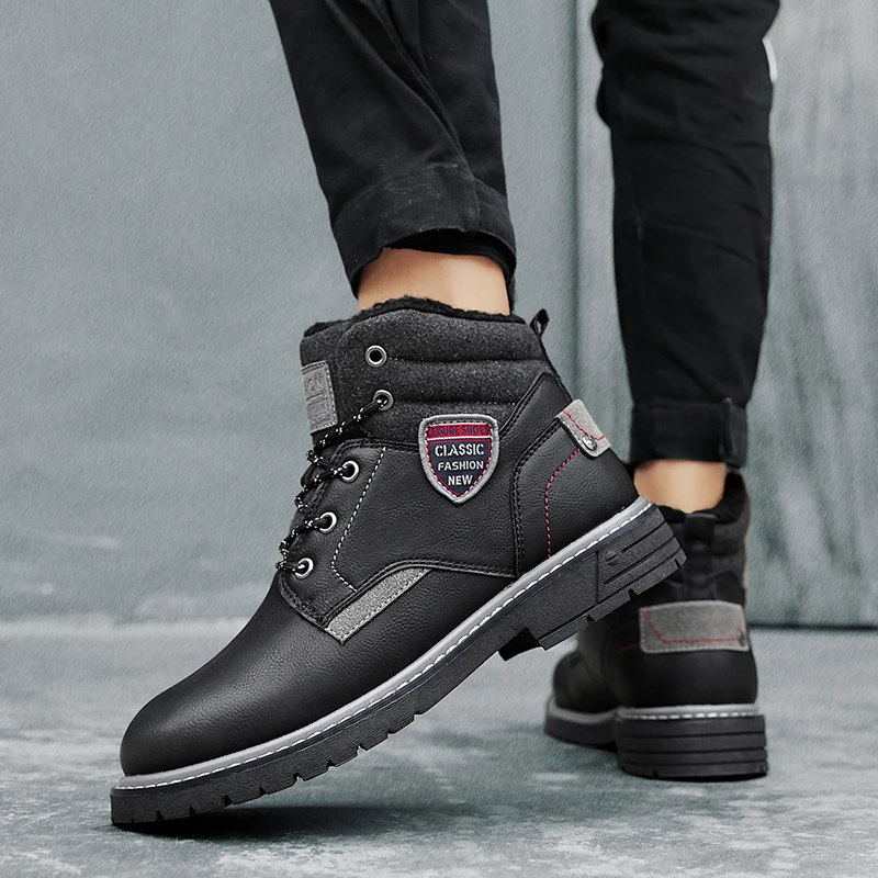 

genuine leather Winter Add Fur Men Boots Top Quality Comfortable Men Winter ankle boots Natural Leather Waterproof Snow Boots a4