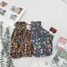 Летние новые стильные тонкие Детские Капри в горошек, Свободные повседневные пляжные шорты для маленьких девочек, детская мода