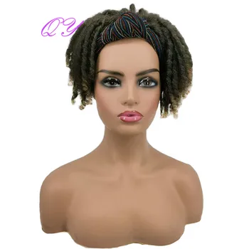 

QY Hair Headband Wig Kinky Curly Braided Synthetic Hair Wigs Turban Omber brown Wigs for Women