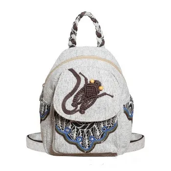 

Hot Vintage string appliques women traveller small backpacks!Nice prints lady zipper&Hasp backrack New Multi-use canvas backruck