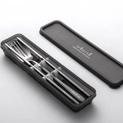 

Tableware Three Piece Chopsticks Set Spoon Korean Spoon and Fork Set Cubiertos Portatil Cutlery Set Portable Black Solid HH50CJ