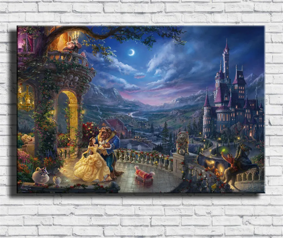 

Thomas Kinkade Beauty and The Beast Canvas Painting Print Living Room Home Decor Modern Wall Art Oil Painting Poster 2018