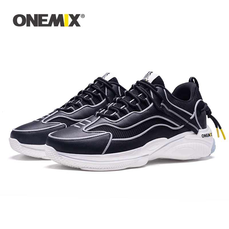 Новинка черные мужские кроссовки ONEMIX дышащая сетчатая обувь для бега на открытом