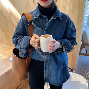 

Jeans Shirt women 2020 Long Sleeve Slim Casual Vintage Ladies Denim Shirts Tops Feminina Blouses and Tops