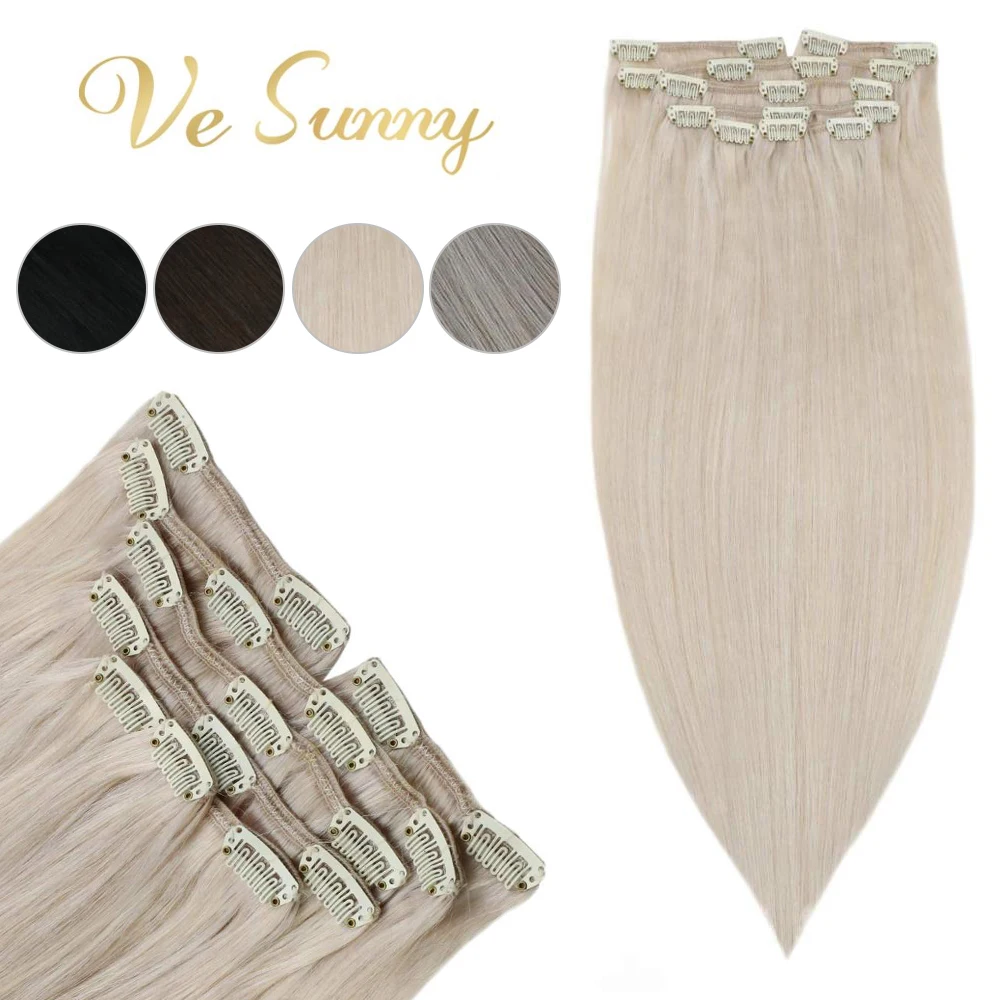 

VeSunny Clip in Hair Extensions Human Hair Double Weft Machine Made Remy Hair 7pcs Clip on Extensions Dark Brown Blonde 120gr