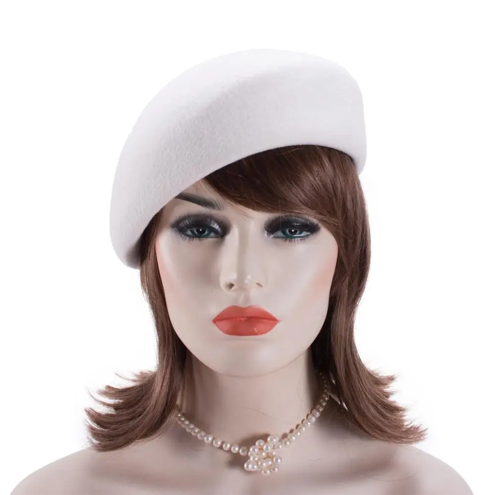 Women Vintage Look 100% Wool Felt Tilt Winter Beret Hats Pillbox Fascinator Saucer Tilt Cap Formal Dressy A468 2