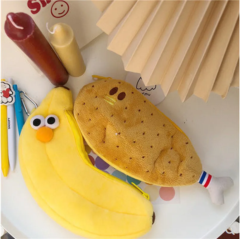 Korean Bag Cute Chicken Leg Banana Plush Pencil Case Simple Student Large Capacity Pouch Stationery Creative Gift | Канцтовары для