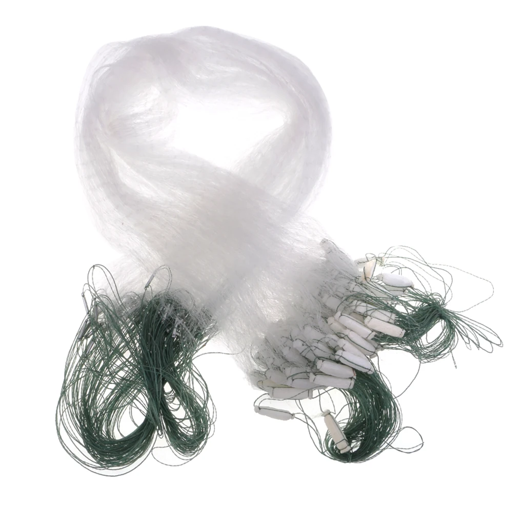 1x15m Fishing Gill Net With Floating Soft Artificial Sticky Polyethylene Green and White Net Mesh Trap