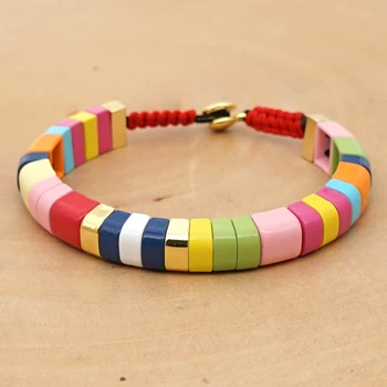 

Shinus Bracelet Femme 2020 Enamel Tile Bohemian Armband Bracelets For Women Rainbow Jewelry Stackable Factory Gift