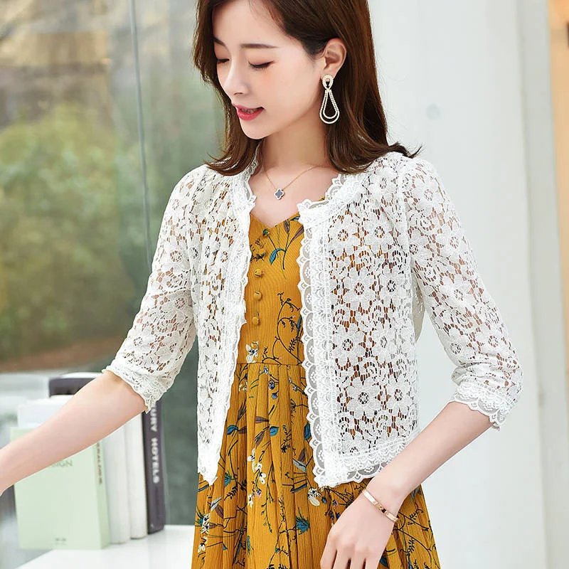 Женская летняя кружевная накидка с цветочным принтом элегантная пляжная