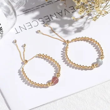 

Handmade Bracelet for Women Natural Strawberry Quartz Moonstone Gold Plated Bracelet Simple Fashion Female Jewelry