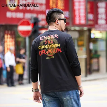 

Big size Men's Wear super Brand Autumn Plus Fat Plus Backing Long Sleeve T Shirt Fat Man China Dragon Print Loose