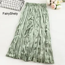FairyShely, плиссированная Вельветовая длинная юбка, Женская Осенняя Зимняя Теплая юбка средней длины с высокой талией, Женская офисная юбка с эластичными лентами