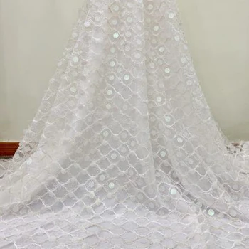 

White Color High Quality African Lace Fabric with Sequins 2020 Latest French Wedding Lace Fabric For Decoration Sewing Dress