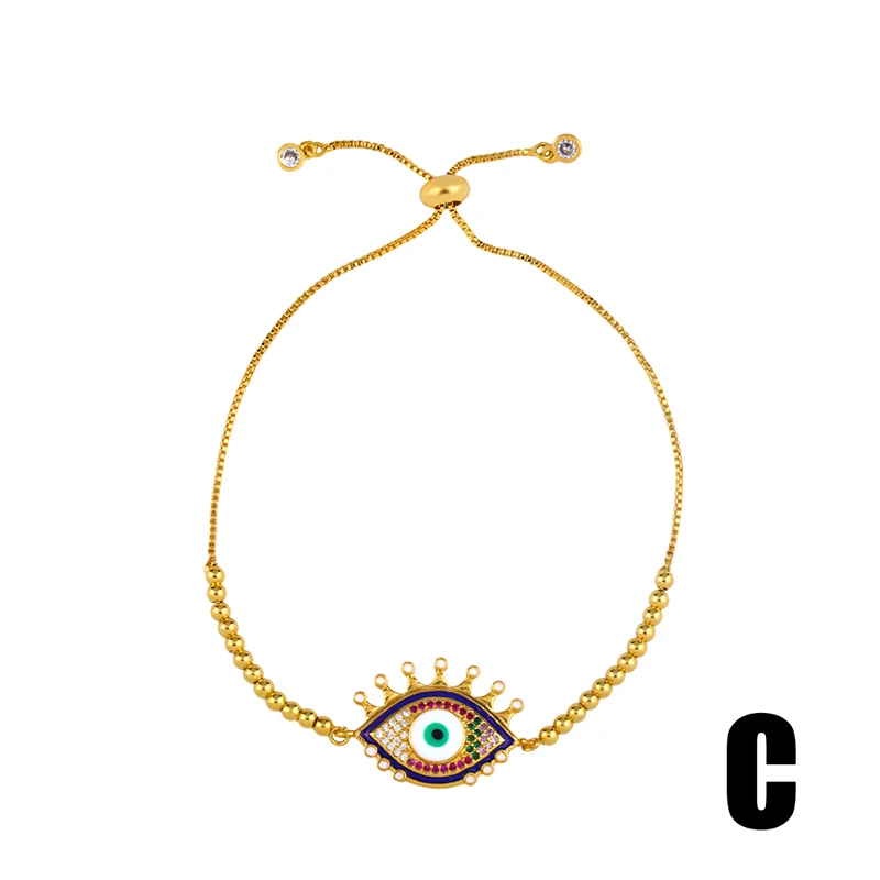 OCESRIO Rainbow Blue Evil Eye Gold Charm Bracelets Jewelry Turkish Eye Colorful Cubic Zirconia Beach Pulsera arcoiris brt-b77