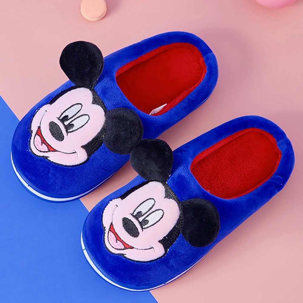 Disney Boys Girls Cartoon Home Slippers For Children Mickey Minnie Mouse Indoor Shoes Baby Kids Warm Soft Cotton Slipper Winter