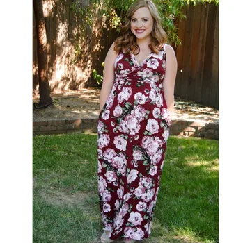 

Printed V-neck Casual Pregnant Women's Dresses High Elastic Printed Maternity Dress Large Long Skirt
