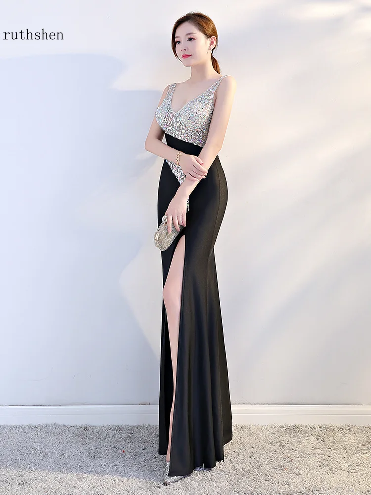 Черные вечерние платья для женщин Русалка вышитые бисером платья для выпускного вечера Длинные сексуальные платья Vestidos de gala Abendkleider официальное вечернее платье