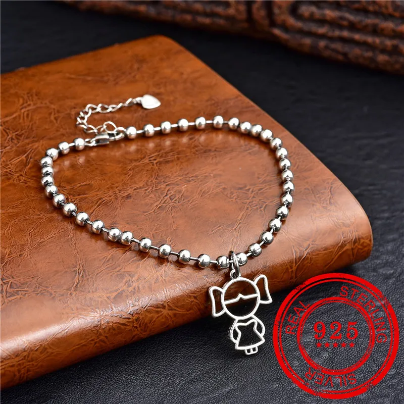 

Korean version of popular 100% sterling silver 925 bracelet cute children's pendant fashion boutique retro silver bracelet