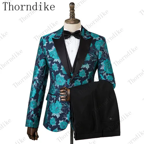 Thorndike Королевский Синий Облегающий медный узор костюмы новые модные мужские куртки+ брюки+ жилет из 3 предметов высокого качества мужской свадебный костюм - Цвет: 9
