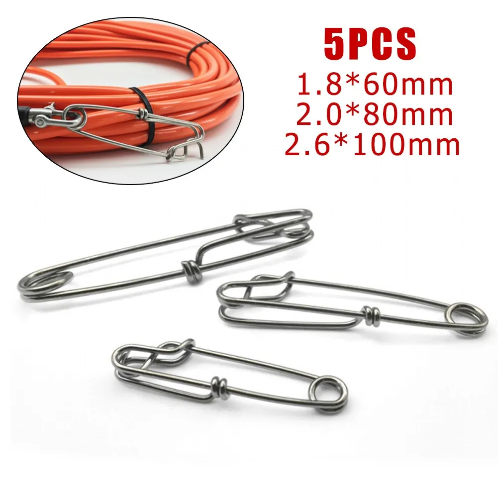 5pcs Fishing Line Clips Snap 60/80/100mm Stainless Steel Swivel