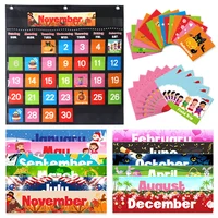 Early Education Calendar Hanging Bag Teaching Aid Calendar Pocket Chart Card Month Holiday Date Classroom Bedroom Learning Toys 1