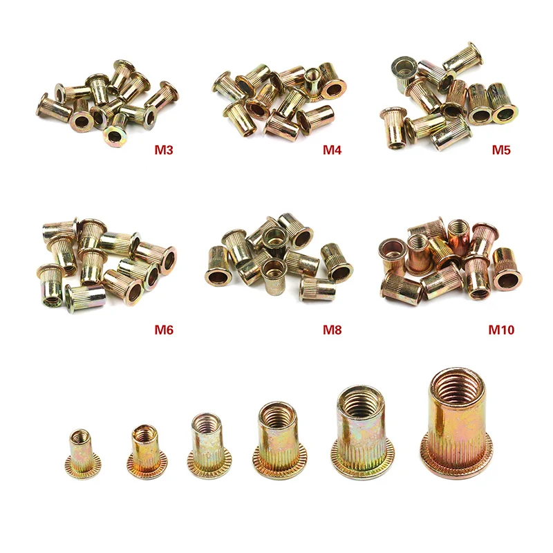 10Pcs Stainless Steel Rivet Nuts M3 M4 M5 M6 M8 M10 Flat Head Set Insert Reveting Multi Size Collocation | Обустройство дома