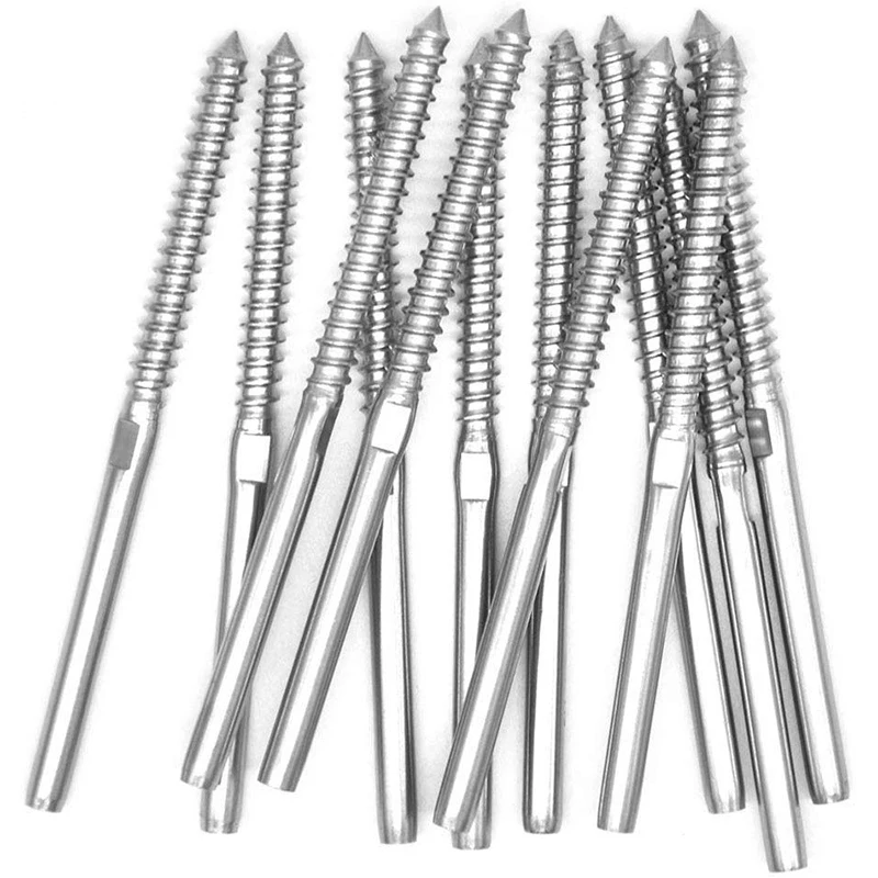 

12Pcs Lag Screw Swage Stud Fitting Terminal Thread for 1/8 Inch Cable Railing 316 Stainless Steel Marine Grade