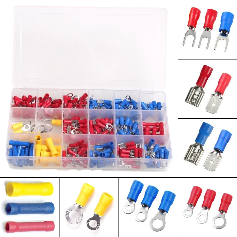 9 Types Ring Crimp Wire Terminal Assortment Kit Vinyl-Insulated. Connector 