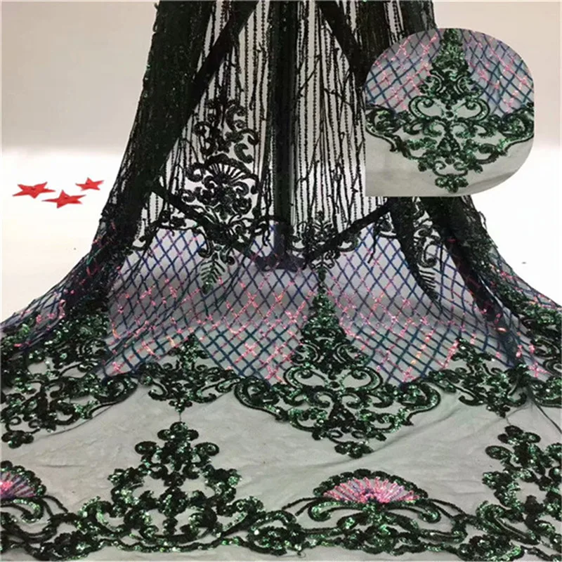 

2019 Nigerian sequins velvet fabric 5 yards two-color sequence velvet fabric fashion soft fabric for party dresses