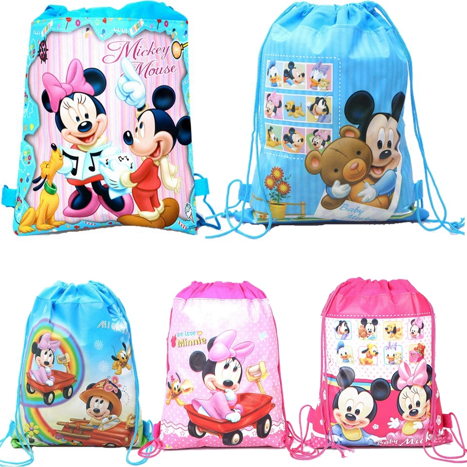 

30pcs/lot Disney Mickey Minnie Mouse Non-woven Backpack Events Party Theme Happy Birthday Drawstring Gifts Bags Baby Shower