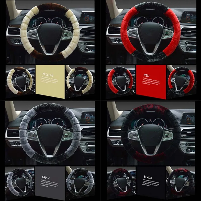 Natural Fur Sheepskin Styling Car steering wheel covers for Car Steering Wheel