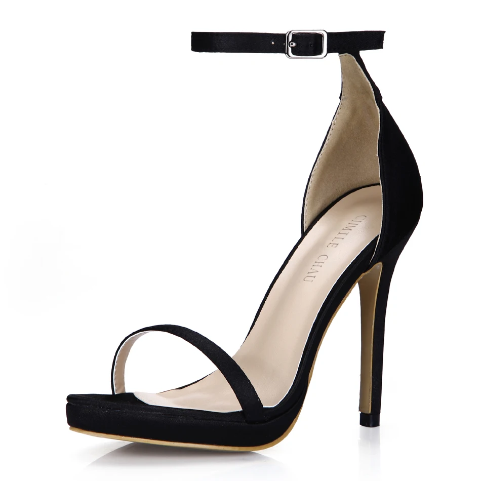 

Spring Summer New 12cm High Heel Sandals Women Satin Stiletto Thin heel Open Toe Ankle Strap Sexy Party Dress Lady Shoes 3a-13d