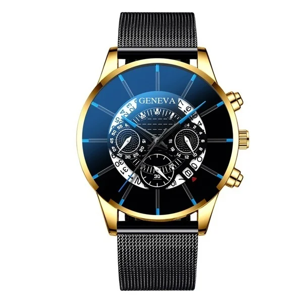 GENEVA Топ Бренд роскошные часы для мужчин Мода Бизнес Календарь нержавеющая сталь кварцевые наручные часы Мужские часы relogio masculino - Цвет: Black Gold