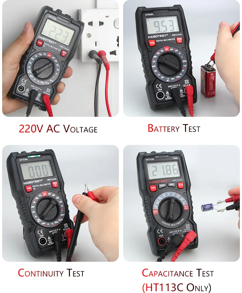 Multimetre,HT113C Auto Luxurymultimètre numérique professionnel HT113 T RMS Portable NCV 600V