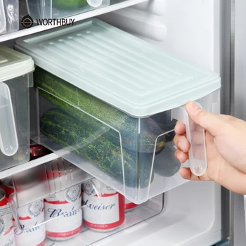 

Refrigerator Organizer BPA Free Plastic Kitchen Storage Container With Lid Handle Fruit Vegetable Food Storage Box