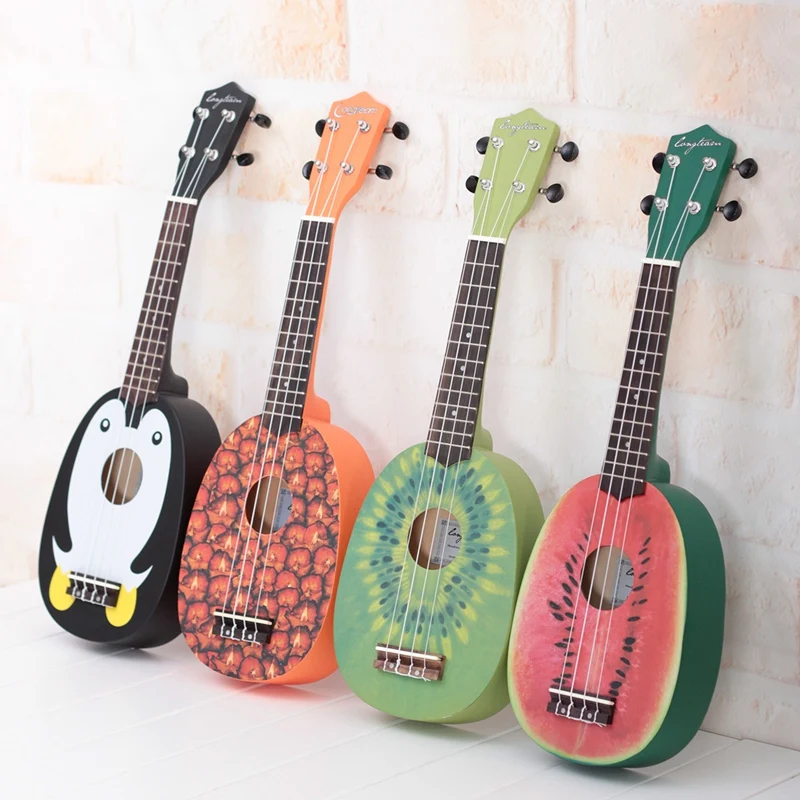 Longteam 21 дюймов мультфильм Стикеры миниатюрная гитара укулеле Гавайская гитара укулеле-легкий Портативный миниатюрная гитара укулеле