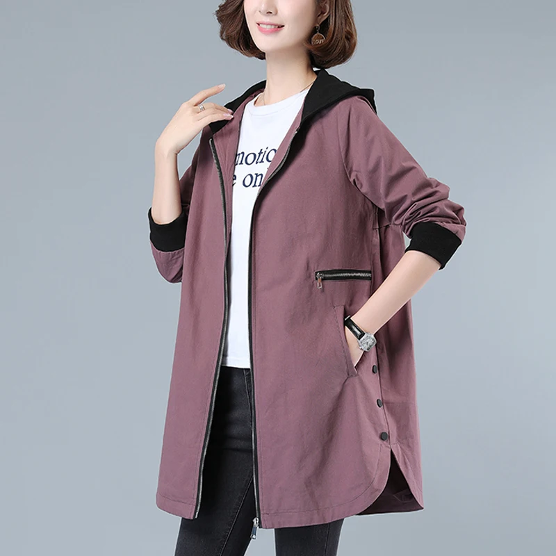 2021 New Autumn Women Jacket Casual Basic Coat Pocket Zipper Jackets Long Sleeve Female Windbreaker Loose Hooded Outwear C-37