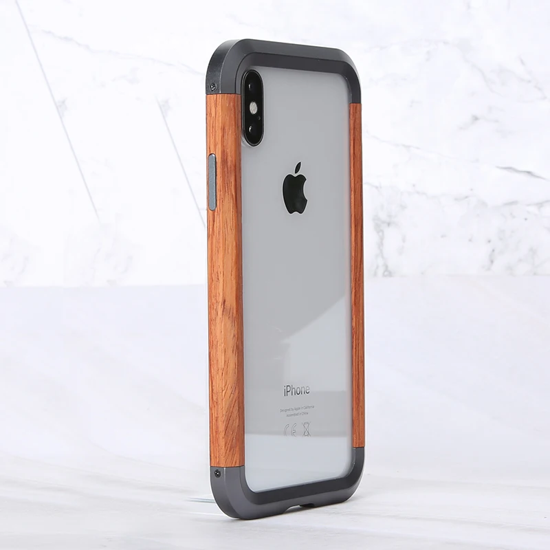 R-JUST Алюминиевый металлический деревянный бампер чехол для iPhone XS Max X тонкий
