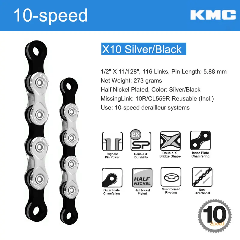 X10 Extra 1Pair Link KMC инструмент для демонтажа цепи велосипеда(X-EL X-SL серии 9/10/11/12 Скорость х мостовых высокая производительность света Вес тренировочный гоночный W/ MissingLi - Цвет: X10 Extra 1Pair Link
