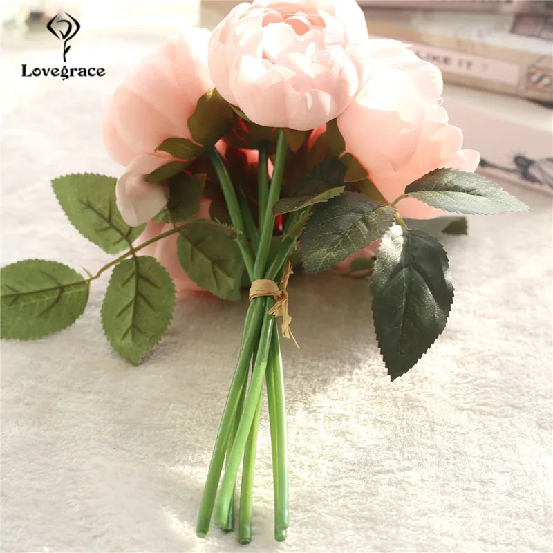 Lovegrace Свадебный букет невесты искусственный шёлковый Пион цветок DIY украшения для дома вечерние настольные украшения свадебные принадлежности