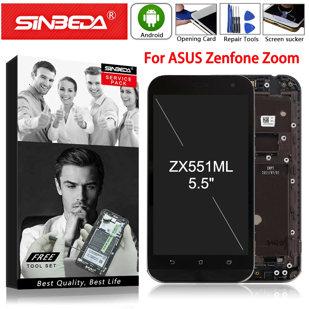 ЖК дисплей 5 &quotдля ASUS Zenfone Zoom ZX551ML сенсорный экран с дигитайзером и рамкой для Asus в