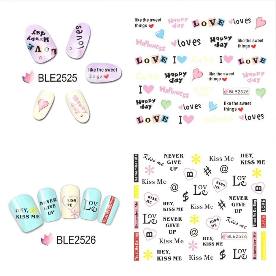 11 дизайнерские наклейки для ногтей с надписью Love Valentine переводные наклейки с водой милые комплекты украшения для маникюра BEBLE2524-BLE2534