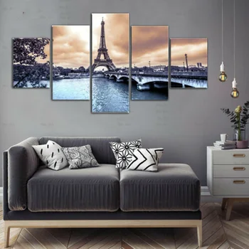 

5pcs Inkjet Modern Abstract Iron Tower Canvas Painting Oil Painting Home Household Decoration Supplies