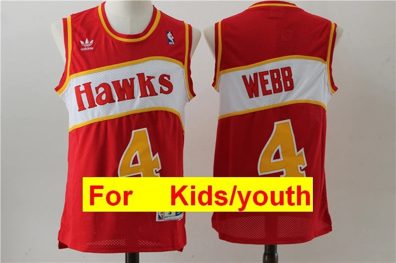 Черный Atlanta Dominique Wilkins Spud Webb Ретро баскетбольные майки для молодых детей - Цвет: Черный